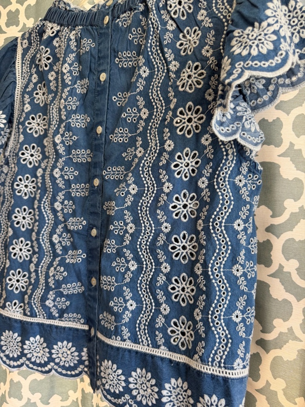 Jennifer & Grace Embroidered Indigo Peasant Blouse NEW WITH TAGS - Picture 5 of 7